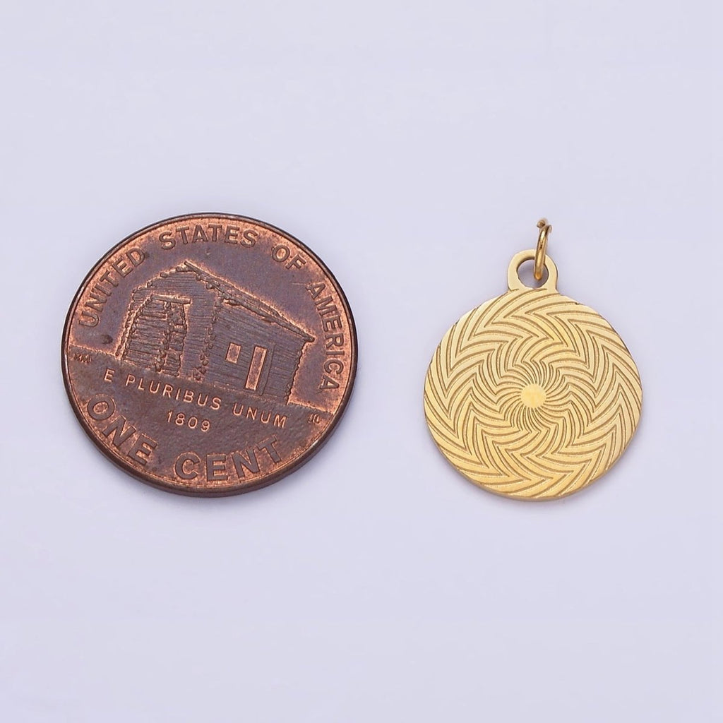 Stainless Steel Celestial Sun Ray Lined Geometric Minimalist Round Charm | P1350 - DLUXCA