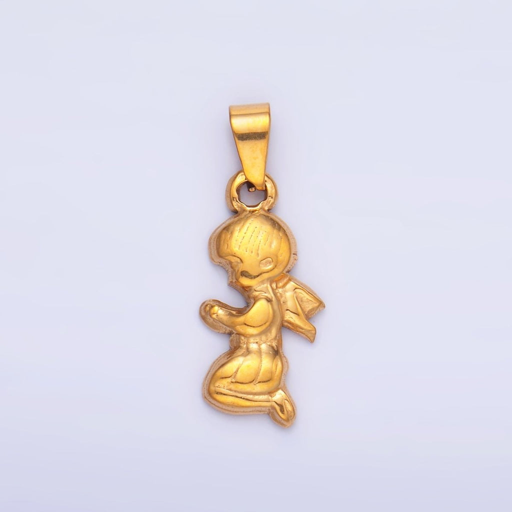 Stainless Steel Cherub Praying Angel Little Boy Pendant | P1550 - DLUXCA