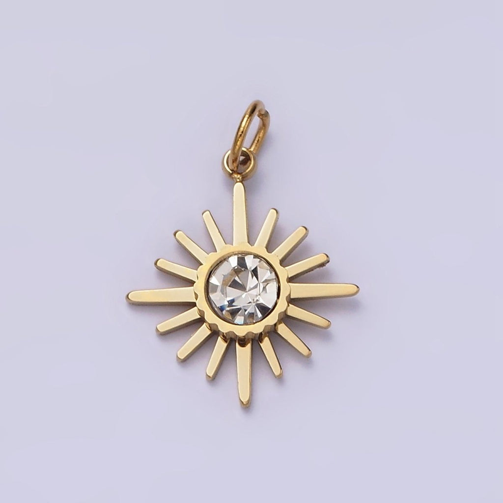 Stainless Steel Clear CZ Celestial North Star Sun Ray Charm | P1356 - DLUXCA