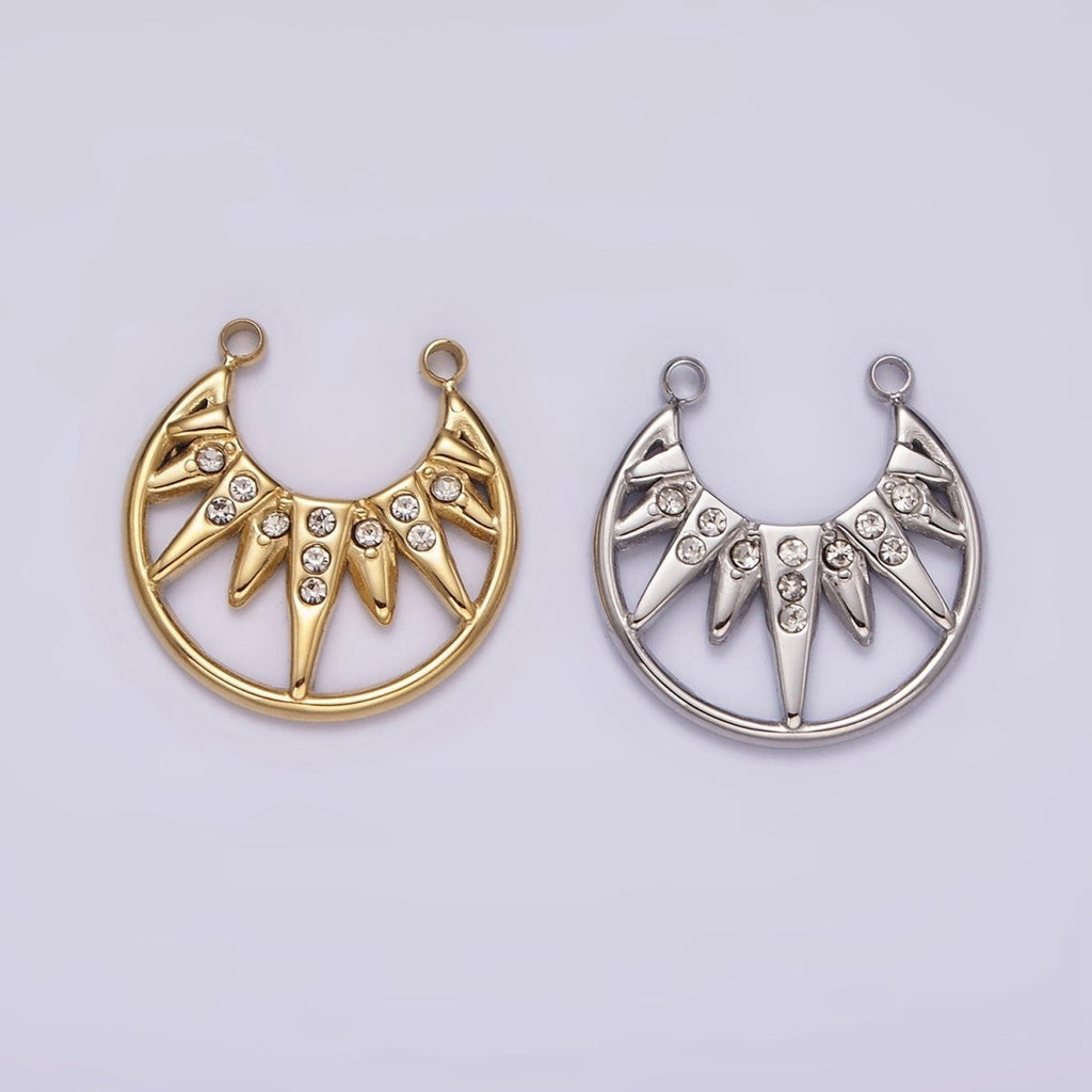 Stainless Steel Clear CZ Celestial Sunburst Ray Open Connector in Gold & Silver | P1340 P1341 - DLUXCA