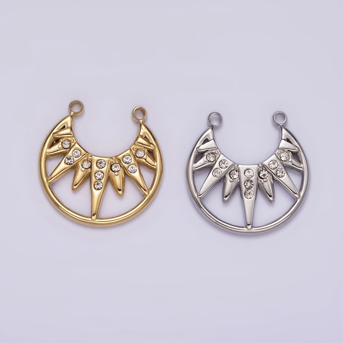 Stainless Steel Clear CZ Celestial Sunburst Ray Open Connector in Gold & Silver | P1340 P1341 - DLUXCA