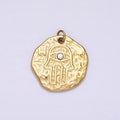 Stainless Steel Clear CZ Evil Eye Hamsa Hand Dented Abstract Round Charm in Gold & Silver | P1288 P1289 - DLUXCA