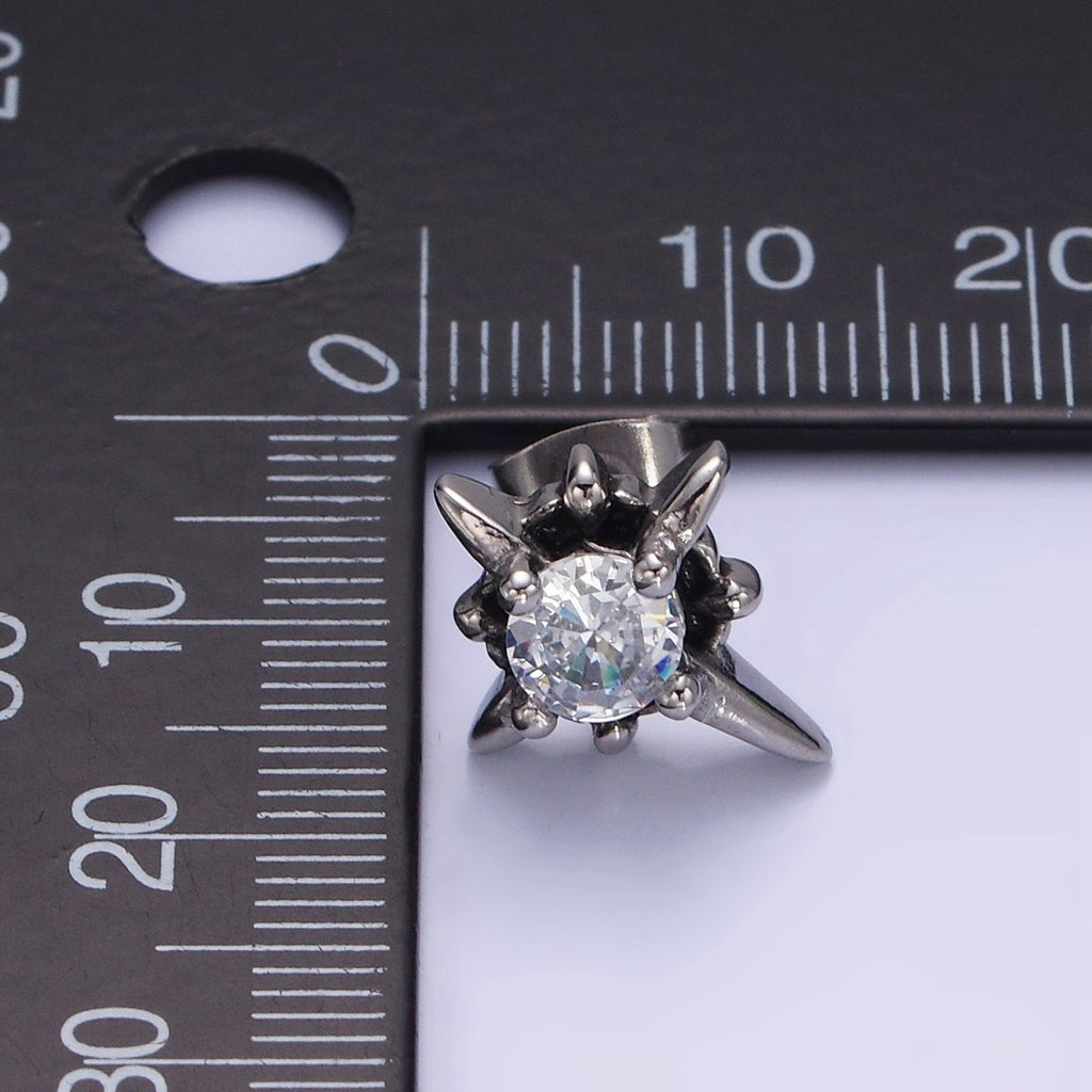 Stainless Steel Clear CZ North Star Stud Earrings | AB1142 - DLUXCA