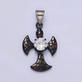 Stainless Steel Clear CZ Round Scaled Religious Pattee Cross Black Pendant | P - 807 - DLUXCA