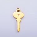 Stainless Steel Clear CZ Vintage Key Charm in Gold & Silver | P849 - DLUXCA
