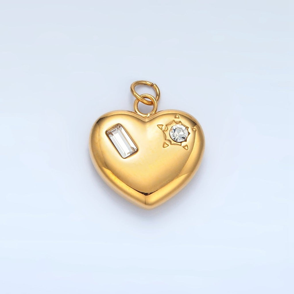 Stainless Steel Clear, Green, Red CZ Baguette Star Chubby Heart Charm | P694 - DLUXCA