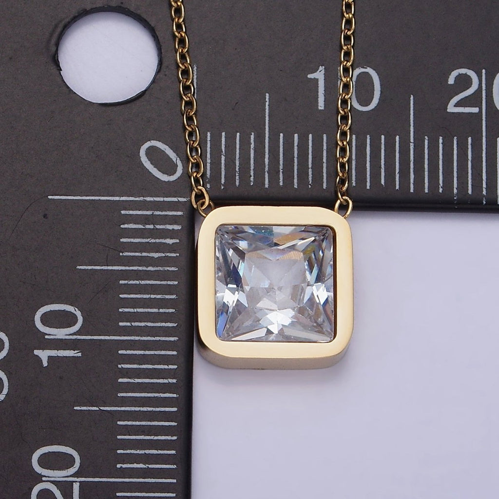 Stainless Steel Clear Square CZ 17 Inch Cable Chain Necklace | WA-2084 Clearance Pricing - DLUXCA