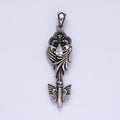 Stainless Steel Clear Teardrop CZ Wings Beaded Pattee Quatrefoil Key Pendant | P-743 - DLUXCA