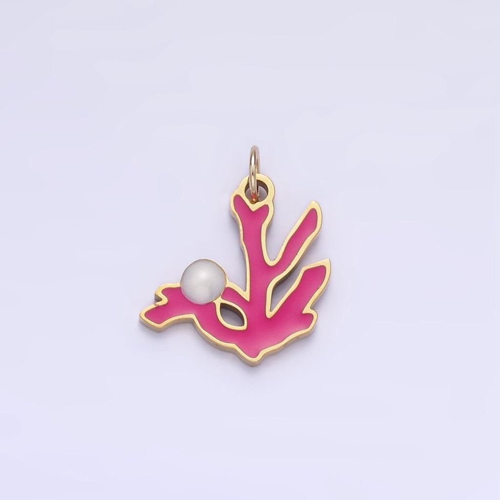 Stainless Steel Coral Charm Enamel Under The Sea Plant Pendant | P995 - DLUXCA