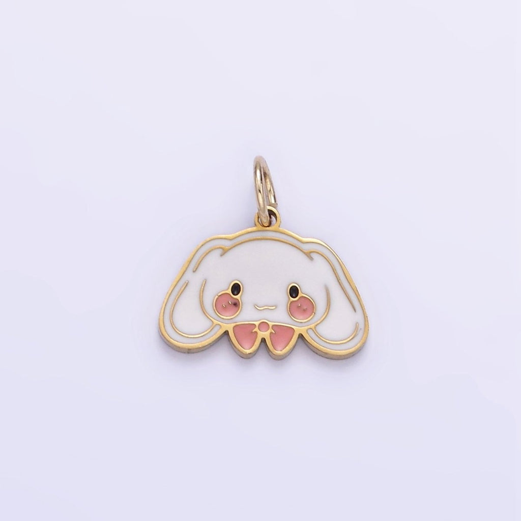Stainless Steel Cute White Rabbit Enamel Bunny Pendant | P998 - DLUXCA