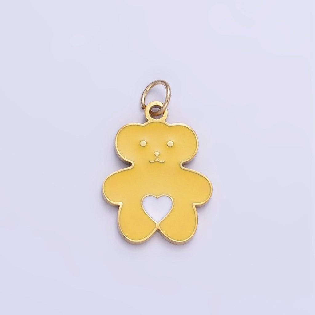 Stainless Steel Cute Yellow Bear Enamel Teddy Bear Pendant | P999 - DLUXCA