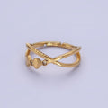 Stainless Steel CZ Dotted X Crossed Double Band Ring | O1292 - DLUXCA