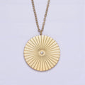 Stainless Steel CZ Lined Sunburst Round Charm 20 Inch Cable Chain Layering Necklace | WA-2036 Clearance Pricing - DLUXCA