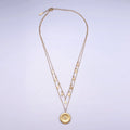Stainless Steel CZ Round Lightning Bolt Cable Chain Double Layering Necklace | WA - 2541 - DLUXCA