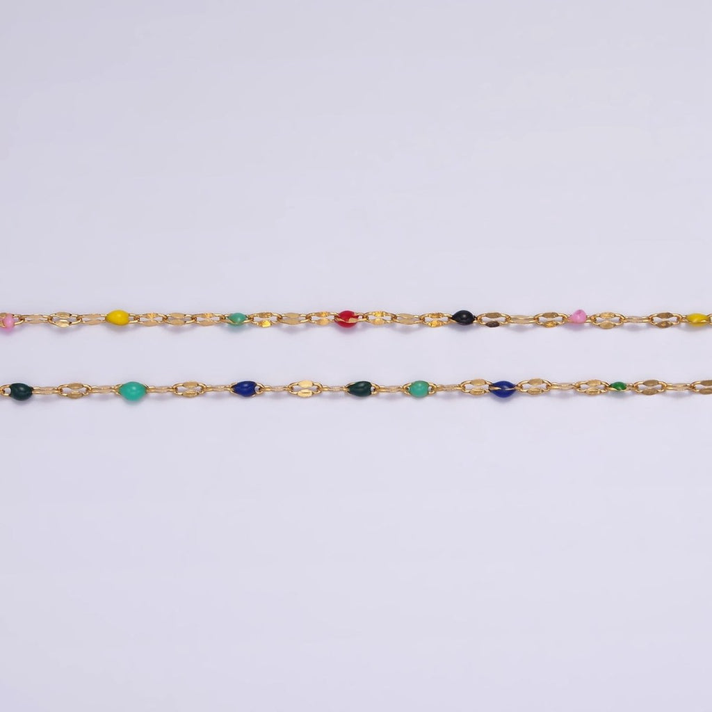 Stainless Steel Dark, Bright Enamel Flat Unique Link Unfinished Chain For Jewelry Making | ROLL-1425 ROLL-1426 Clearance Pricing