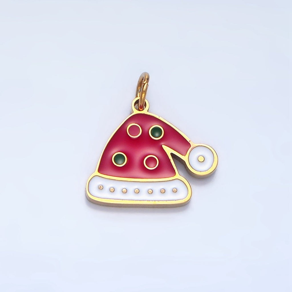 Stainless Steel Dotted Enamel Christmas Hat Holiday Charm | P1498 - DLUXCA