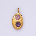 Stainless Steel Double Celestial Sun Purple Pink CZ Oval Pendant in Gold & Silver | P-671 P-672 - DLUXCA