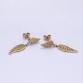Stainless Steel Double Open Feather Wings Drop Stud Earrings Set | AE719 - DLUXCA