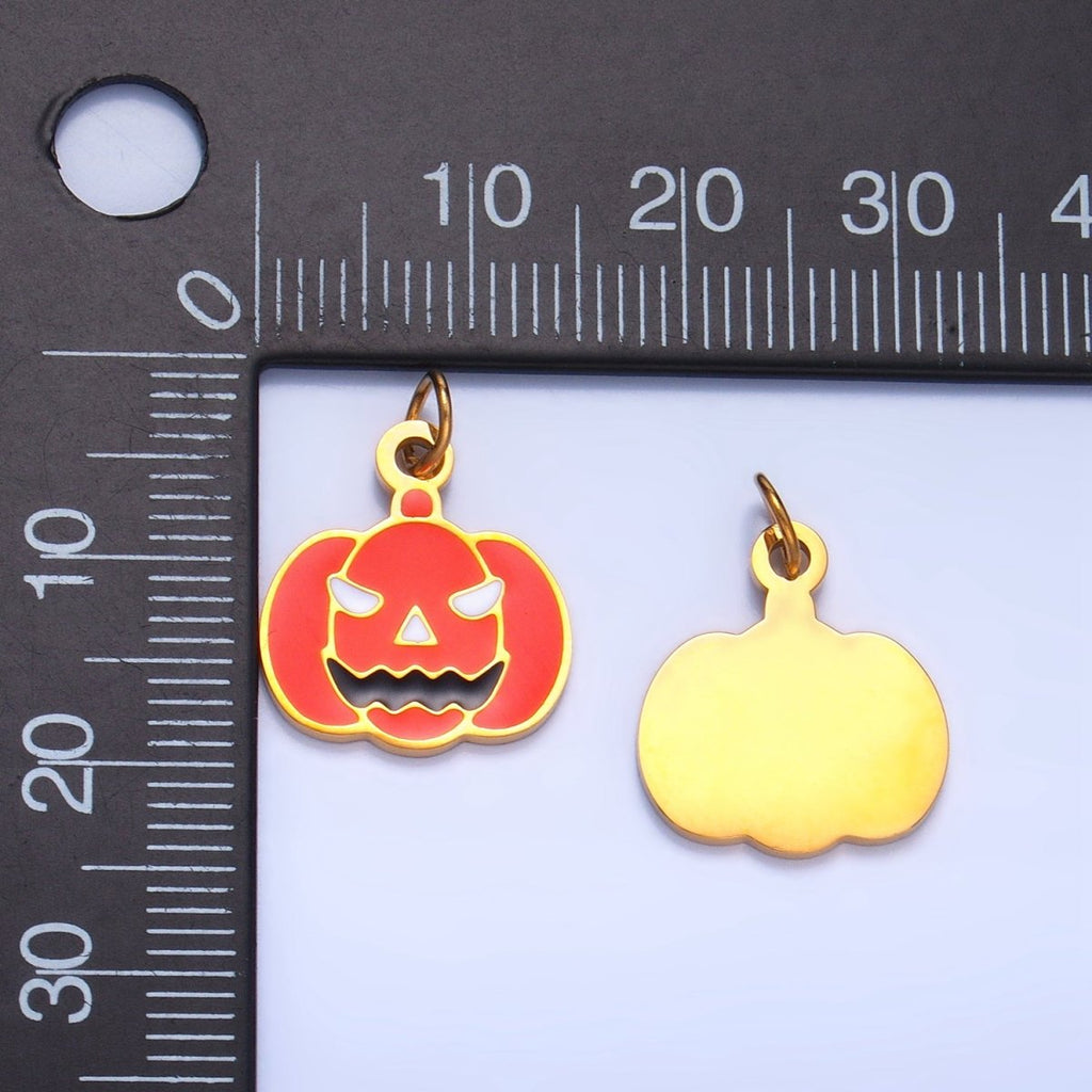 Stainless Steel Enamel Pumpkin Halloween Holiday Charm | P1528 - DLUXCA