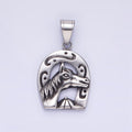 Stainless Steel Engraved Horse Shoe Oxidized Silver Pendant | P1454 - DLUXCA