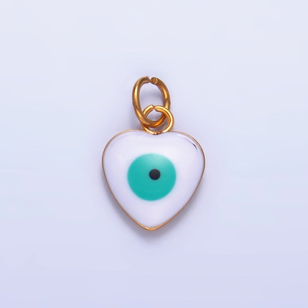 Stainless Steel Evil Eye Enamel Heart Charm in Gold & Silver | P733 - DLUXCA