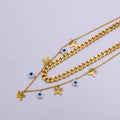 Stainless Steel Evil Eye Flower Butterfly Cable Curb Chain Double Layer Necklace | WA-2341 Clearance Pricing - DLUXCA
