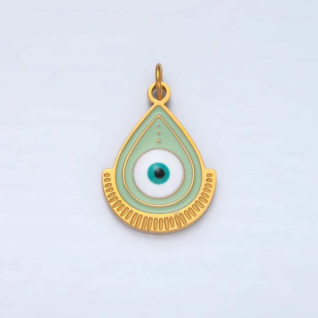 Stainless Steel Evil Eye Green Enamel Teardrop Charm | P620 - DLUXCA