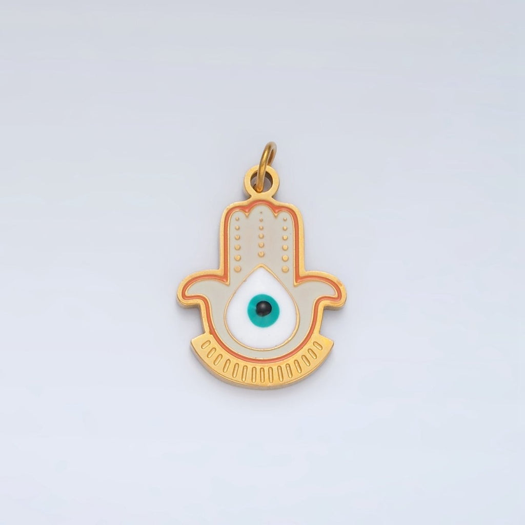 Stainless Steel Evil Eye Hamsa Hand Geometric Enamel Charm | P1042 - DLUXCA