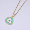 Stainless Steel Evil Eye Micro Paved Enamel Triangle Cable 16 Inch Choker Necklace | WA-2413 - DLUXCA