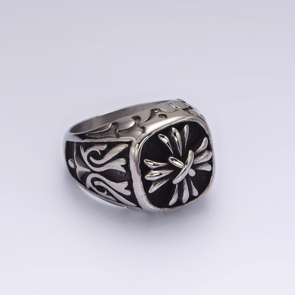 Stainless Steel Fleury Tied Line Artisan Silver Signet Ring | O1234 - O1236