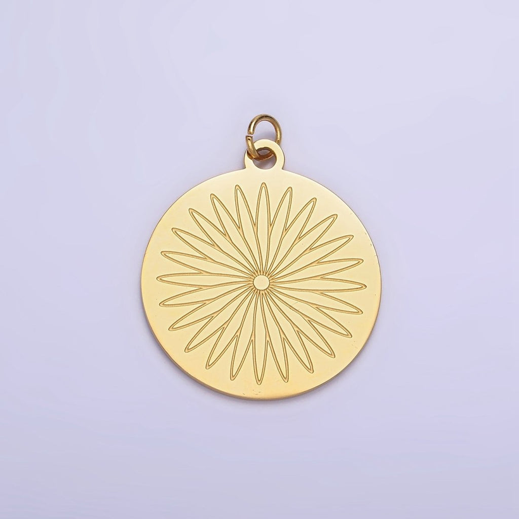 Stainless Steel Flower Engraved Round Medallion Charm | P948 - DLUXCA