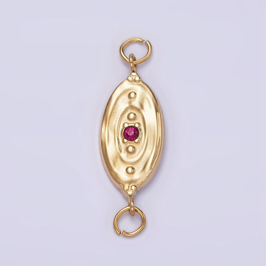 Stainless Steel Fuchsia CZ Dotted Oval Molten Textured Connector G-715 - DLUXCA