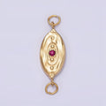 Stainless Steel Fuchsia CZ Dotted Oval Molten Textured Connector G-715 - DLUXCA