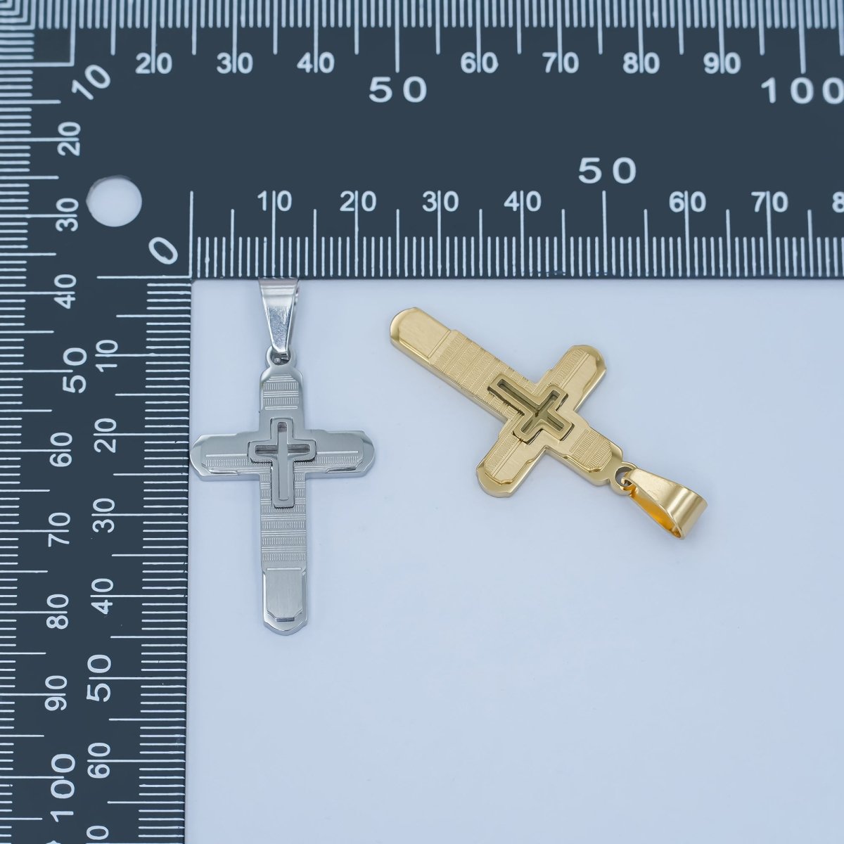 Stainless Steel Geometric Lined Cross Pendant in Gold & Silver | P1048 - DLUXCA