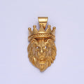 Stainless Steel Gold Crowned Roaring Lion King Pendant in Gold & Silver J-749 J-752 - DLUXCA
