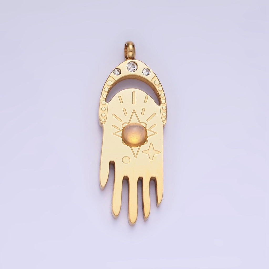 Stainless Steel Gold Hand Charm Dainty Opal Star Pendant P-1378 - DLUXCA