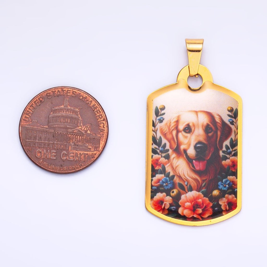 Stainless Steel Golden Retriever Dog Rectangular Tag Pendant | P1216 - DLUXCA