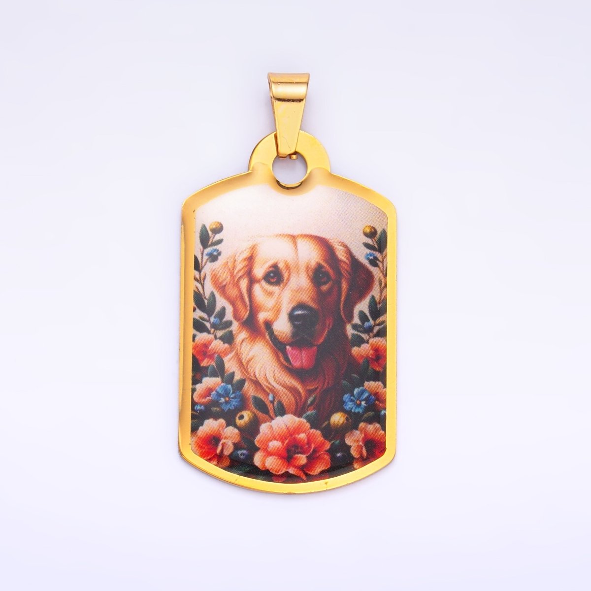 Stainless Steel Golden Retriever Dog Rectangular Tag Pendant | P1216 - DLUXCA