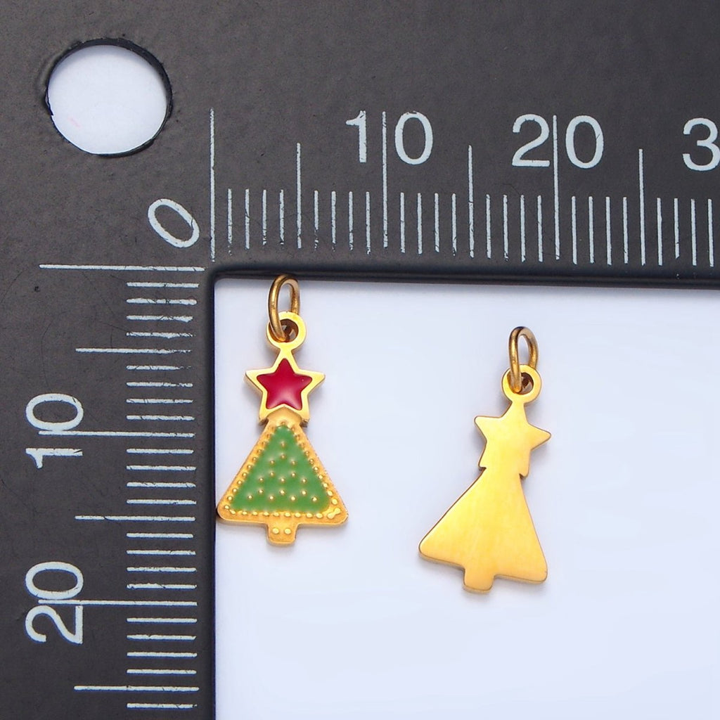 Stainless Steel Green Christmas Tree Star Enamel Holiday Charm | P1520 - DLUXCA