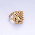 Stainless Steel Green Clear CZ Evil Eye Lined Wrap Ring | O1302 - DLUXCA