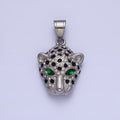 Stainless Steel Green-Eyed CZ Jaguar Animal Black White Micro Paved CZ Gold & Silver Pendant J-755 J-758 - DLUXCA