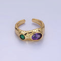 Stainless Steel Green Purple CZ Molten Ring | O1306 - DLUXCA