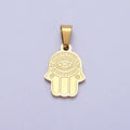 Stainless Steel Hamsa Hand Evil Eye Engraved Protection Pendant in Gold & Silver J-700 J-704 - DLUXCA
