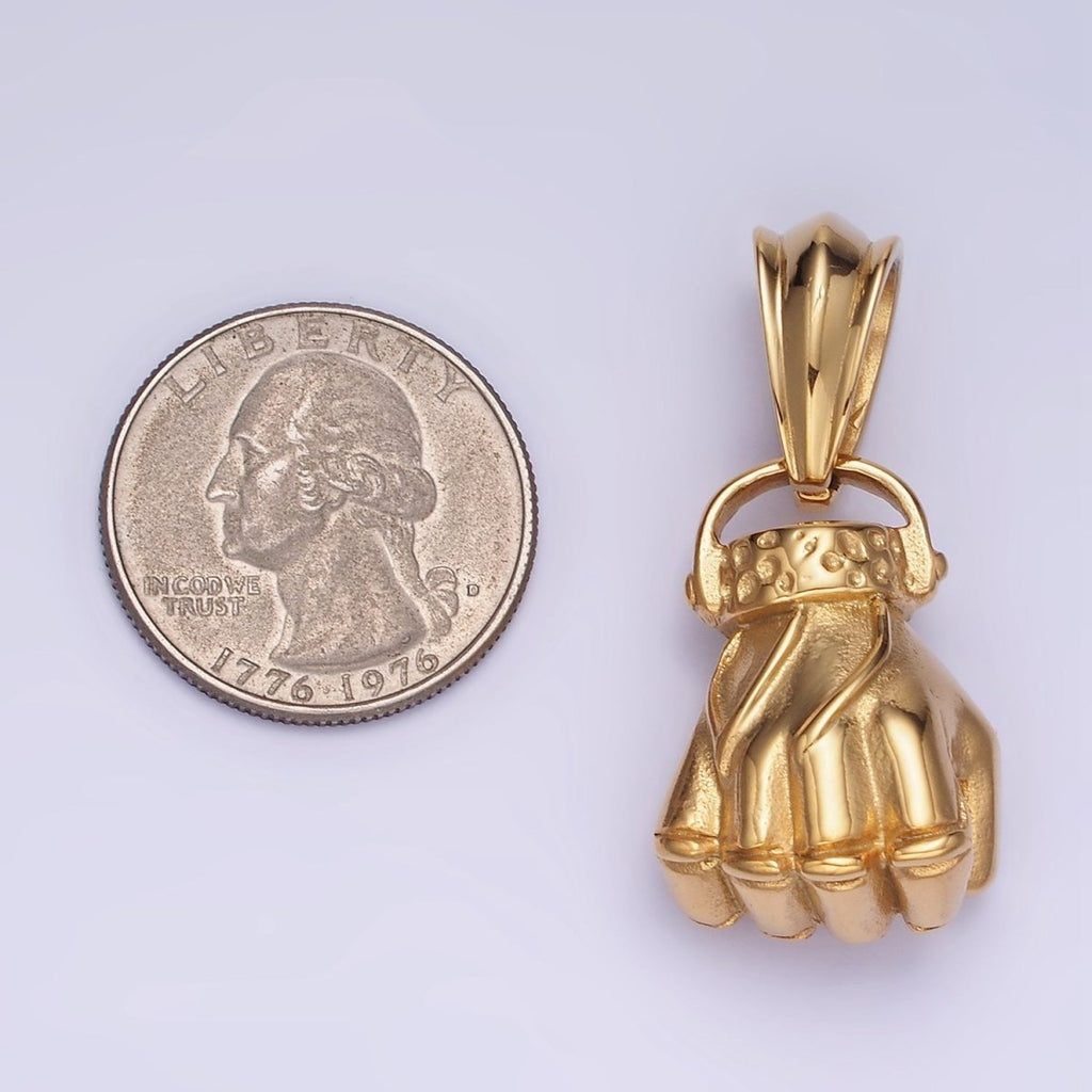 Stainless Steel Hand Charm Fist Hand Necklace Pendant Gold Hand Gesture Pendant Men P-1209 - DLUXCA
