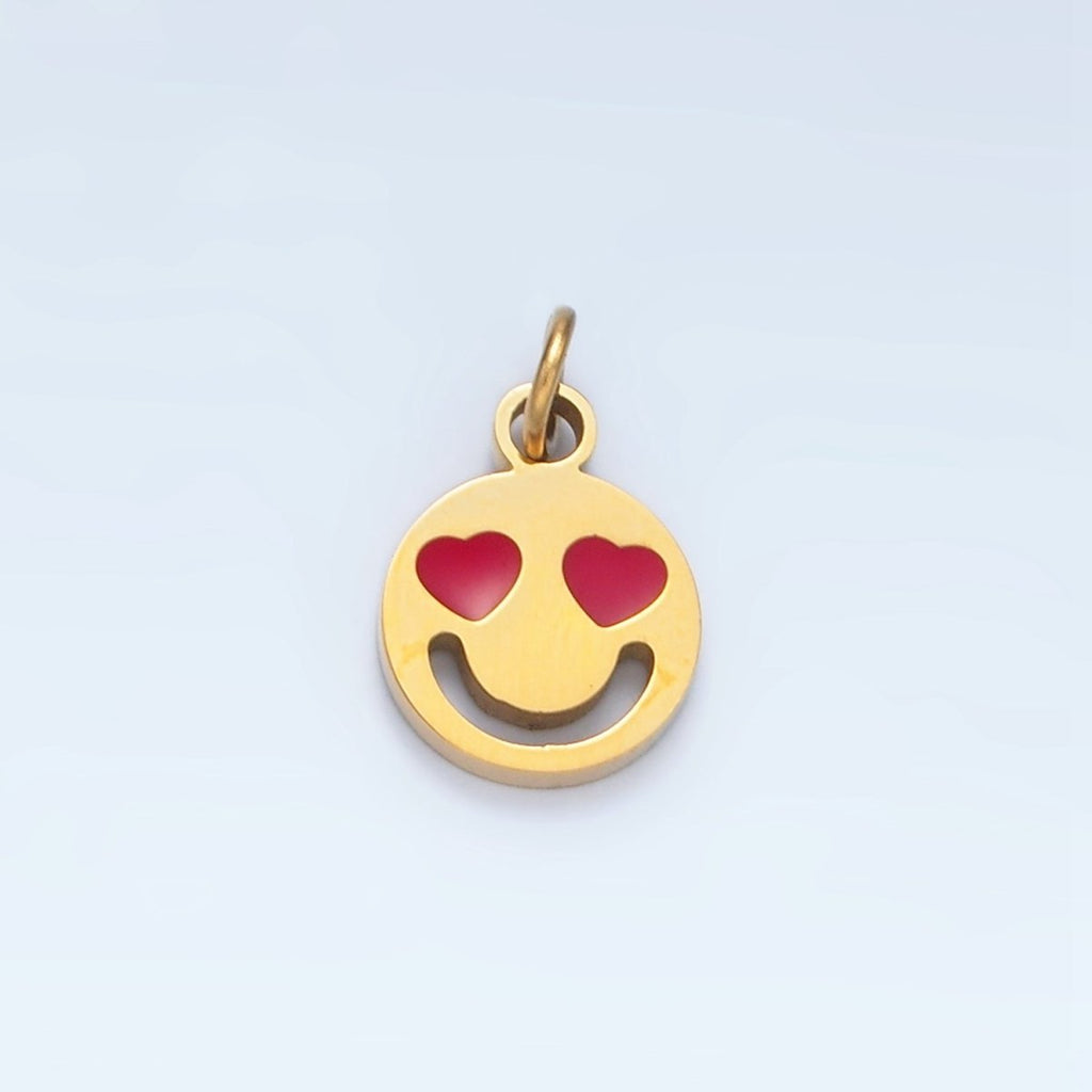Stainless Steel Heart Eyes Smiley Face Mini Charm | P678 - DLUXCA