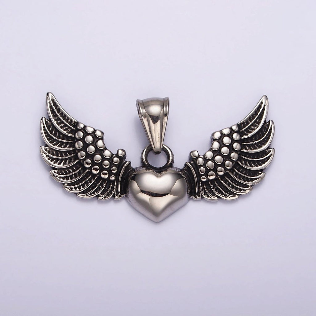Stainless Steel Heart Feather Angel Wings Pendant | P874 - DLUXCA