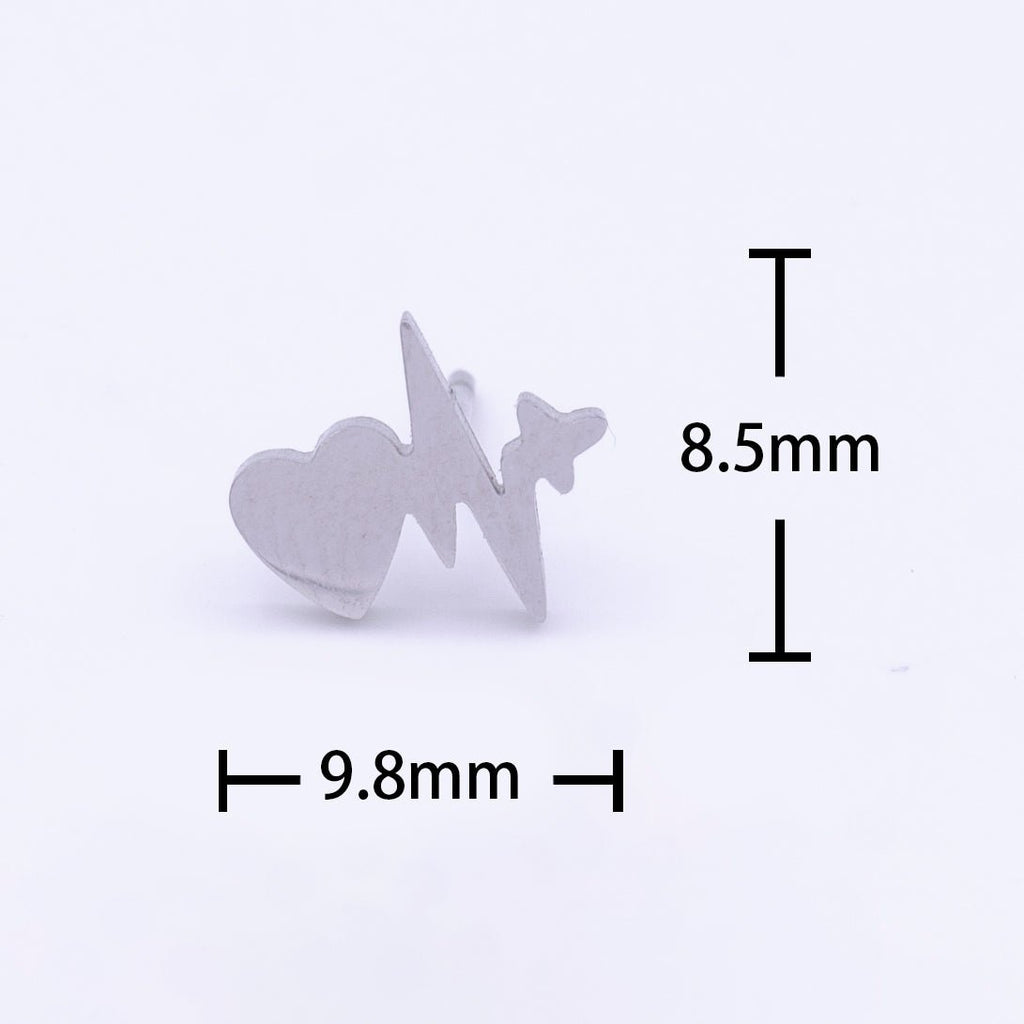 Stainless Steel Heartbeat Pulse Frame Silver Stud Earrings | Y-255 - DLUXCA