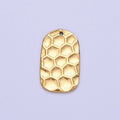 Stainless Steel Honey Comb Hammered Rectangular Tag Charm in Gold & Silver | P-891 - DLUXCA