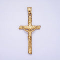 Stainless Steel INRI Crucifix Jesus Wood - Textured Cross 41.5mm Pendant in Gold, Silver & Black P1153 P1154 - DLUXCA