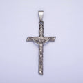 Stainless Steel INRI Crucifix Jesus Wood-Textured Cross 50mm Pendant in Gold & Silver J-812 J-813 - DLUXCA